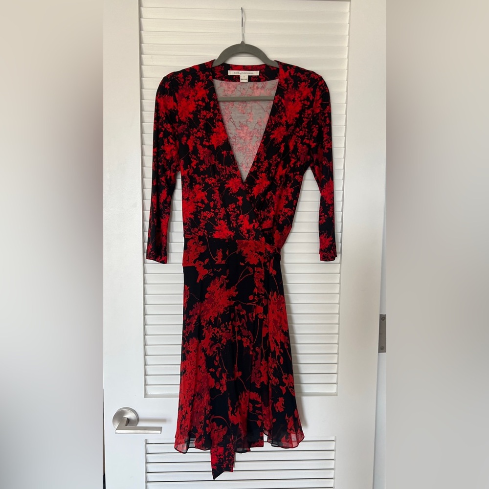 Elegant Red and Black Floral Dress